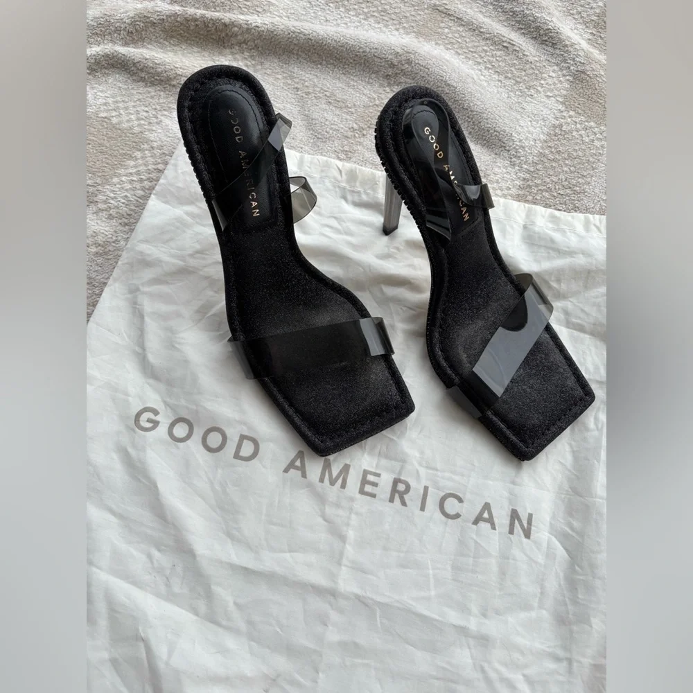 Good American Crystal Crush Lucite Glitter Sling Back Heels - Picture 6 of 8